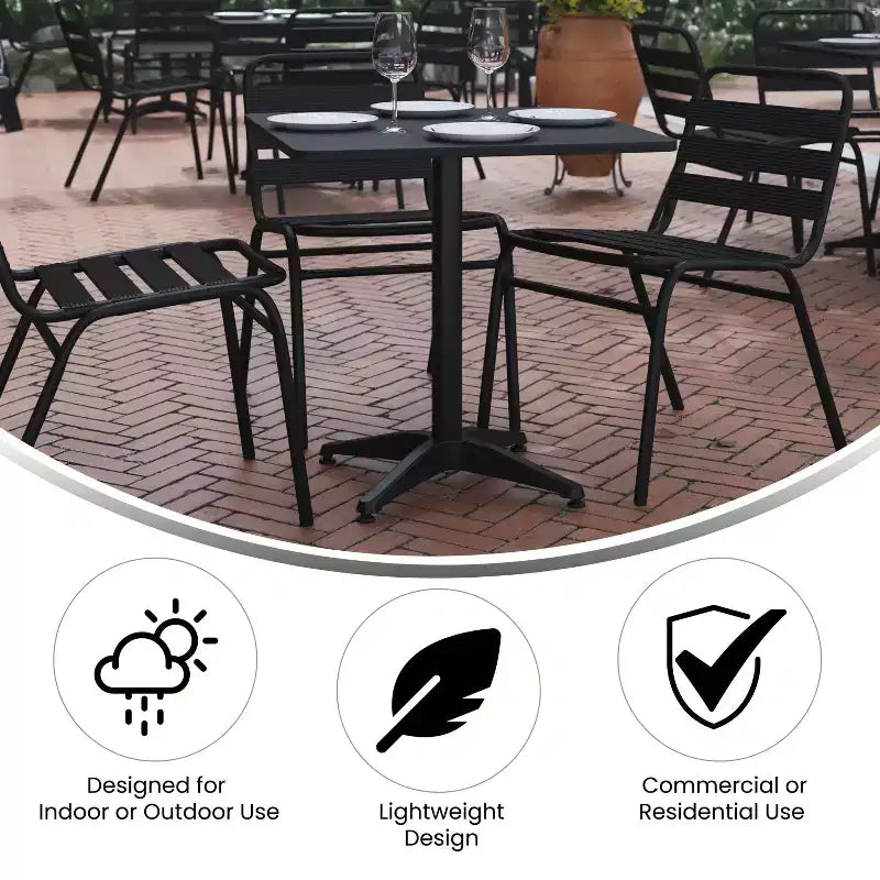 Emma and Oliver 27.5'' Square Aluminum Indoor-Outdoor Table Set with 4 Slat Back Chairs