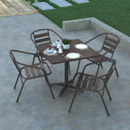 Emma and Oliver 27.5'' Square Aluminum Indoor-Outdoor Table Set with 4 Slat Back Chairs