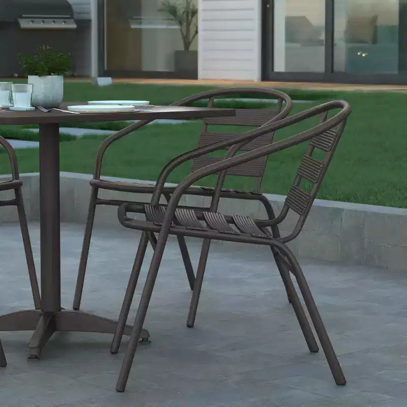 Emma and Oliver 27.5'' Square Aluminum Indoor-Outdoor Table Set with 4 Slat Back Chairs