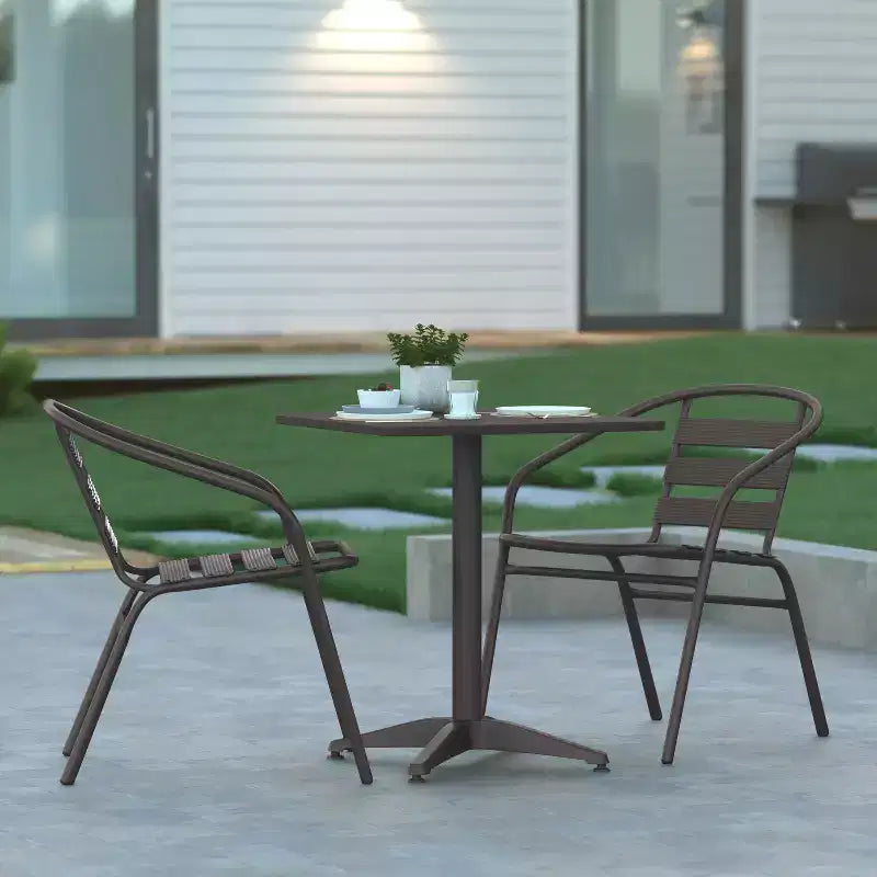 Emma et Oliver - Ensemble table carrée en aluminium 23,5" et 2 chaises à dossier ajouré pour intérieur/extérieur