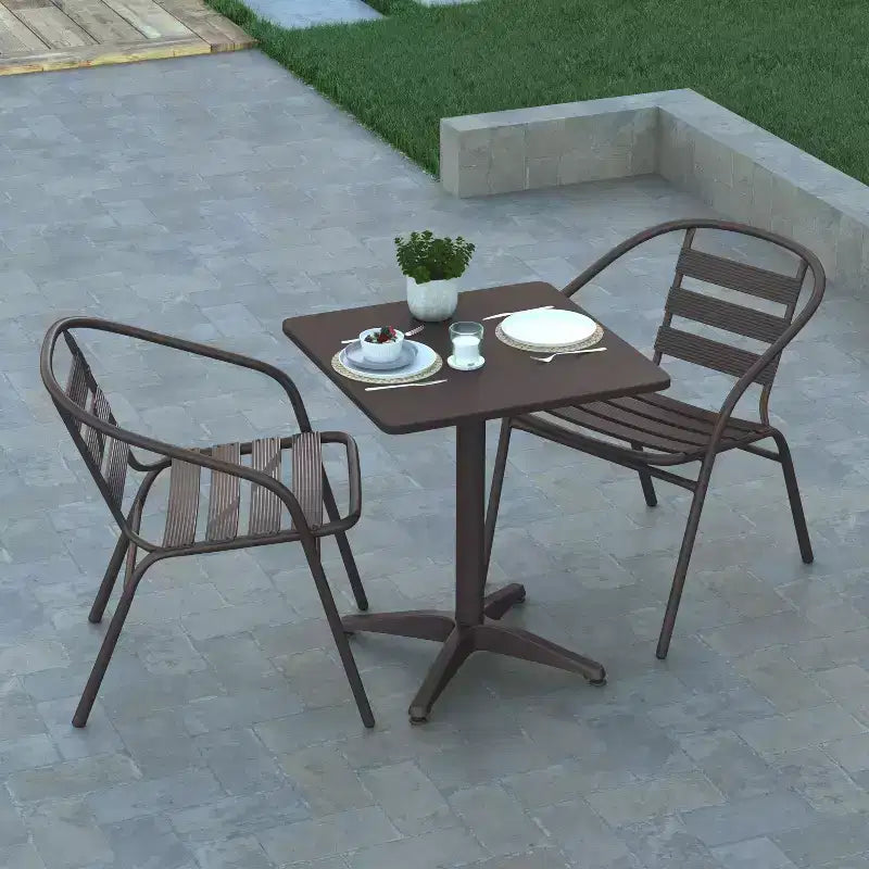 Emma et Oliver - Ensemble table carrée en aluminium 23,5" et 2 chaises à dossier ajouré pour intérieur/extérieur