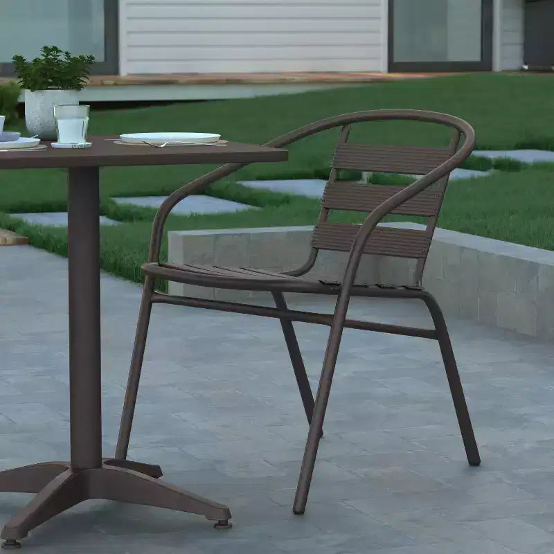 Emma et Oliver - Ensemble table carrée en aluminium 23,5" et 2 chaises à dossier ajouré pour intérieur/extérieur