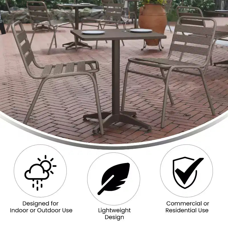 Emma et Oliver - Ensemble table carrée en aluminium 23,5" et 2 chaises à dossier ajouré pour intérieur/extérieur