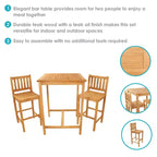 Ensemble de bar d'extérieur Sunnydaze 3 pièces en bois de teck - Marron