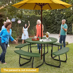 Costway Outdoor 8-person Round Picnic Table Bench Set with 4 Benches & Umbrella Hole Black/Grey/Green/White