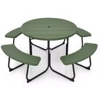 Costway Outdoor 8-person Round Picnic Table Bench Set with 4 Benches & Umbrella Hole Black/Grey/Green/White