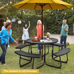 Costway Outdoor 8-person Round Picnic Table Bench Set with 4 Benches & Umbrella Hole Black/Grey/Green/White