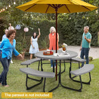Costway Outdoor 8-person Round Picnic Table Bench Set with 4 Benches & Umbrella Hole Black/Grey/Green/White