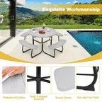 Costway Outdoor 8-person Round Picnic Table Bench Set with 4 Benches & Umbrella Hole Black/Grey/Green/White