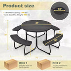 Costway Outdoor 8-person Round Picnic Table Bench Set with 4 Benches & Umbrella Hole Black/Grey/Green/White