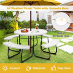 Costway Outdoor 8-person Round Picnic Table Bench Set with 4 Benches & Umbrella Hole Black/Grey/Green/White