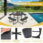Costway Outdoor 8-person Round Picnic Table Bench Set with 4 Benches & Umbrella Hole Black/Grey/Green/White