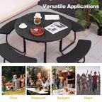 Costway Outdoor 8-person Round Picnic Table Bench Set with 4 Benches & Umbrella Hole Black/Grey/Green/White