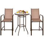 Costway Ensemble de 3 Tabourets de Bar d'Extérieur avec Plateau en Verre Trempé Hauteur de Table de Patio