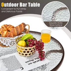Costway Ensemble de 3 Tabourets de Bar d'Extérieur avec Plateau en Verre Trempé Hauteur de Table de Patio