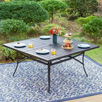 Captiva Designs Ensemble de salle à manger d'extérieur 9 pièces avec table carrée spacieuse à lattes en métal avec trou pour parasol et 8 chaises pliantes inclinables