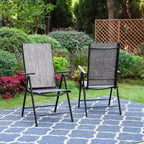 Captiva Designs Ensemble de salle à manger d'extérieur 9 pièces avec table carrée spacieuse à lattes en métal avec trou pour parasol et 8 chaises pliantes inclinables