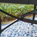 Captiva Designs Ensemble de salle à manger d'extérieur 9 pièces avec table carrée spacieuse à lattes en métal avec trou pour parasol et 8 chaises pliantes inclinables