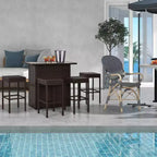 Outsunny Ensemble de bar 5 pièces en rotin, table haute d'extérieur et chaises avec plateau en verre, étagère de rangement et 4 tabourets de bar pour piscine