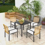 Outsunny Ensemble de salle à manger 5 pièces en osier pour l'intérieur et l'extérieur, table et chaises de patio en métal avec coussins moelleux, beige