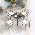 Outsunny Ensemble de salle à manger 5 pièces en osier pour l'intérieur et l'extérieur, table et chaises de patio en métal avec coussins moelleux, beige