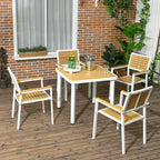 Outsunny 5pc Outdoor Table and Chairs, Aluminum Patio Dining Set for 4 w/ HDPE Materials Dinner Table with Umbrella Hole Yellow