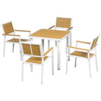 Outsunny 5pc Outdoor Table and Chairs, Aluminum Patio Dining Set for 4 w/ HDPE Materials Dinner Table with Umbrella Hole Yellow