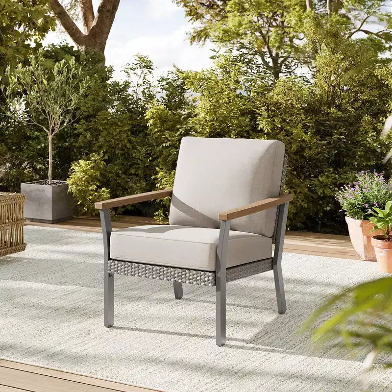 SONGMICS HOME Sencillo Collection - 3 Piece Patio Furniture Set, 2 Lounge Chairs and 1 Coffee Table, Outdoor Furniture, Gray and Beige