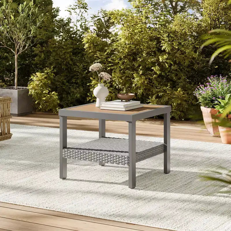 SONGMICS HOME Sencillo Collection - 5 Piece Patio Furniture Set, 2 Lounge Chairs, 2 Ottomans, 1 Coffee Table, Outdoor Furniture, Gray and Beige