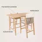 JONATHAN Y Porto Modern Coastal 3-Piece Acacia Wood Outdoor Bar Set with Cushions