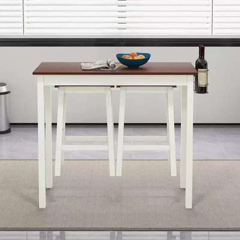 Costway 3-Piece Counter Height Bar Table Set with 2 Stools, 2 Wine Holders White & Walnut