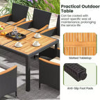Ensemble de salle à manger d'extérieur 9 pièces Costway avec plateau de table en bois d'acacia, trou pour parasol, coussins d'assise
