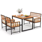 Costway Ensemble repas de 4 pièces pour terrasse, mobilier de jardin en bois avec 2 chaises et 1 causeuse