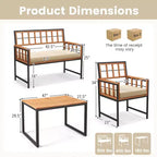 Costway Ensemble repas de 4 pièces pour terrasse, mobilier de jardin en bois avec 2 chaises et 1 causeuse