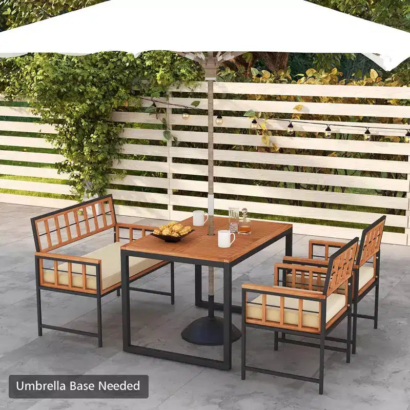 Costway Ensemble repas de 4 pièces pour terrasse, mobilier de jardin en bois avec 2 chaises et 1 causeuse