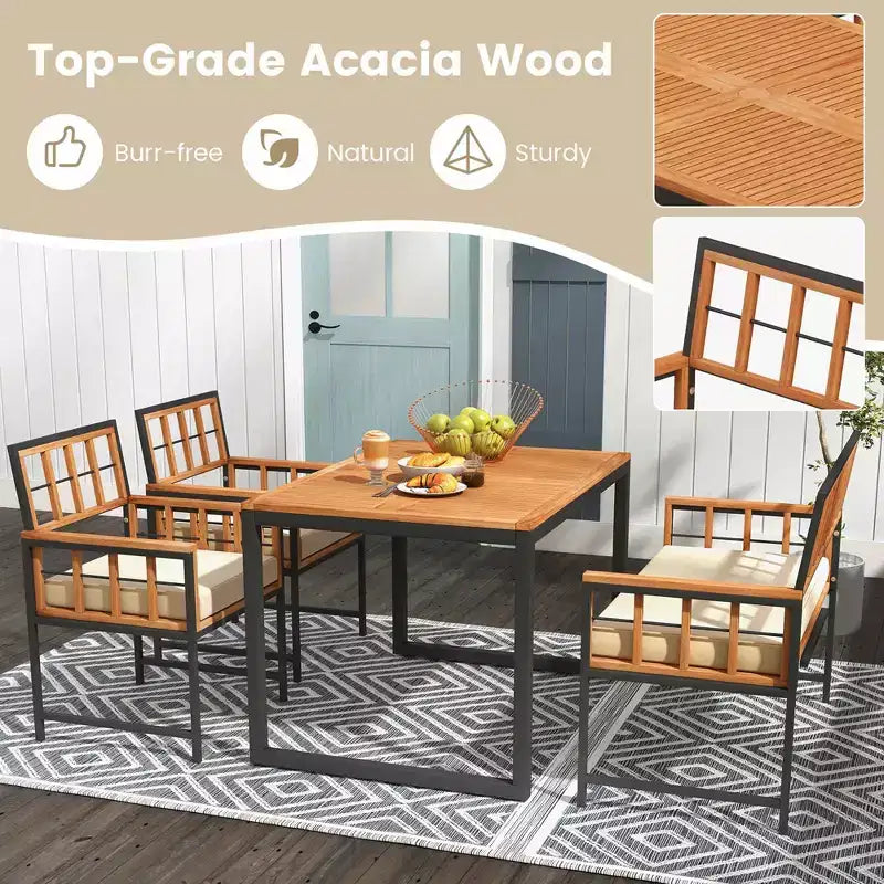 Costway Ensemble repas de 4 pièces pour terrasse, mobilier de jardin en bois avec 2 chaises et 1 causeuse