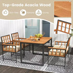 Costway Ensemble repas de 4 pièces pour terrasse, mobilier de jardin en bois avec 2 chaises et 1 causeuse