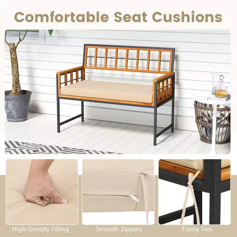 Costway Ensemble repas de 4 pièces pour terrasse, mobilier de jardin en bois avec 2 chaises et 1 causeuse