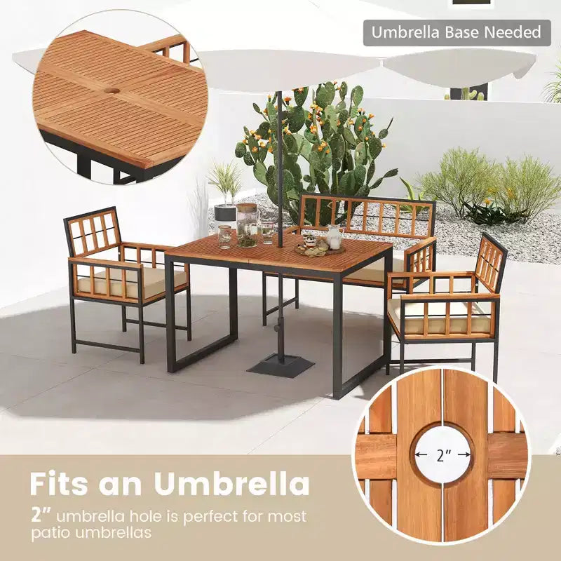 Costway Ensemble repas de 4 pièces pour terrasse, mobilier de jardin en bois avec 2 chaises et 1 causeuse