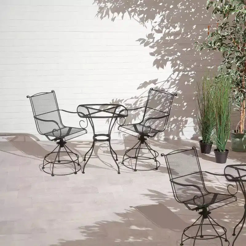 Woodard Uptown 3 Piece Steel Bistro and Balcony Set with Swivel Motion Chairs, Table, 250 Pound Weight Capacity, and Powder Coated Finish, Black