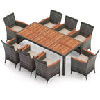 Costway Ensemble de salle à manger d'extérieur 9 pièces en osier avec table en bois d'acacia et 8 fauteuils