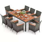 Costway Ensemble de salle à manger d'extérieur 9 pièces en osier avec table en bois d'acacia et 8 fauteuils