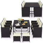 Costway Ensemble de salle à manger d'extérieur 11 pièces avec chaises en osier peu encombrantes et table en verre trempé