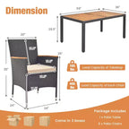 Costway Ensemble de salle à manger d'extérieur 7 pièces pour 6 personnes avec trou pour parasol Plateau de table en bois d'acacia Noir et Naturel au bord de la piscine