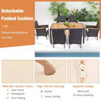 Costway Ensemble de salle à manger d'extérieur 7 pièces pour 6 personnes avec trou pour parasol Plateau de table en bois d'acacia Noir et Naturel au bord de la piscine
