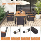 Costway Ensemble de salle à manger d'extérieur 7 pièces pour 6 personnes avec trou pour parasol Plateau de table en bois d'acacia Noir et Naturel au bord de la piscine