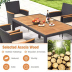 Costway Ensemble de salle à manger d'extérieur 7 pièces pour 6 personnes avec trou pour parasol Plateau de table en bois d'acacia Noir et Naturel au bord de la piscine