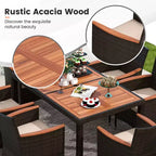 Ensemble de salle à manger d'extérieur en osier Costway 7 pièces avec table en bois d'acacia et 6 chaises empilables