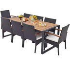 Ensemble de salle à manger 9 pièces en rotin Costway avec table en bois d'acacia, trou de parasol de 1,9 po
