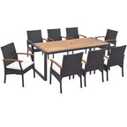 Ensemble de salle à manger 9 pièces en rotin Costway avec table en bois d'acacia, trou de parasol de 1,9 po